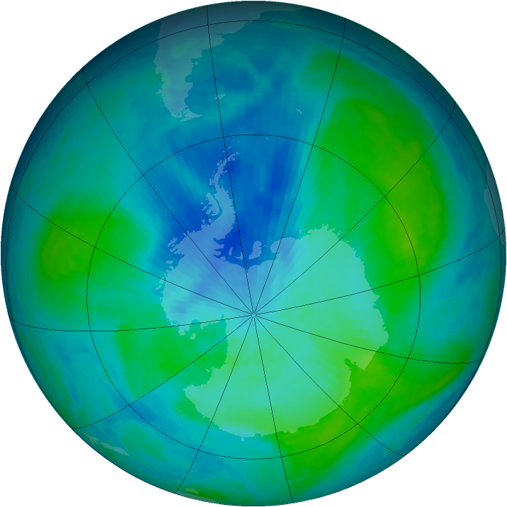Antarctic ozone map for 26 February 1993